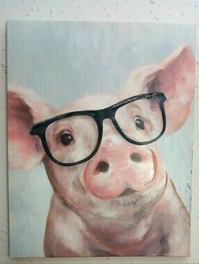 Funny Pig With Glasses Canvas Wall Art | Farmhouse Decor